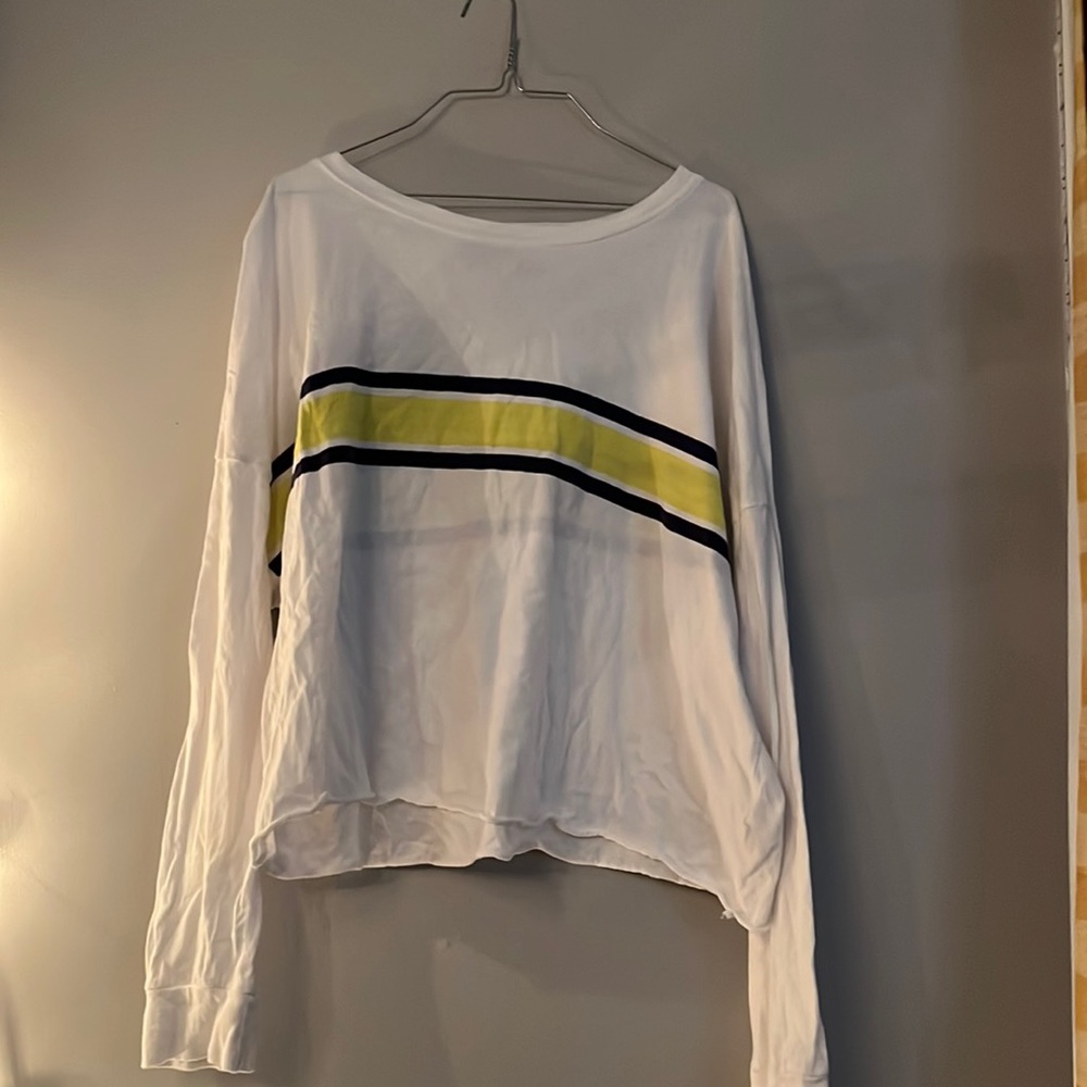 white cropped long sleeve striped shirt